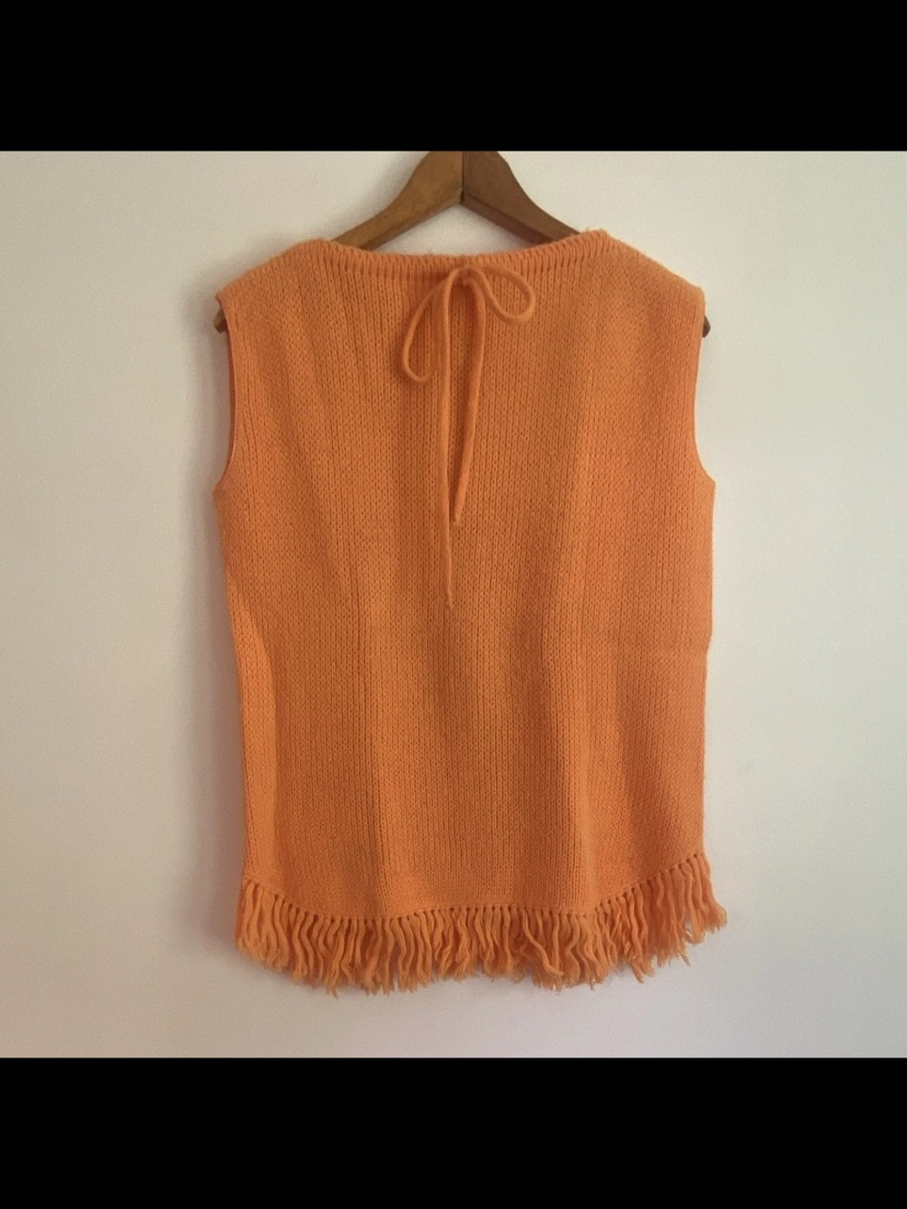 Sleeveless vintage Knit Fringe Top in Bright Orange Miami Kirby Knitting Mill